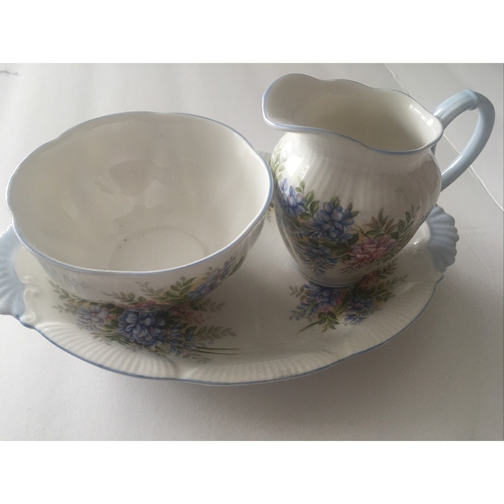 ROYAL ALBERT BLOSSOM TIME SERIES, WISTERIA CREAMER & SUGAR & Rare Tray